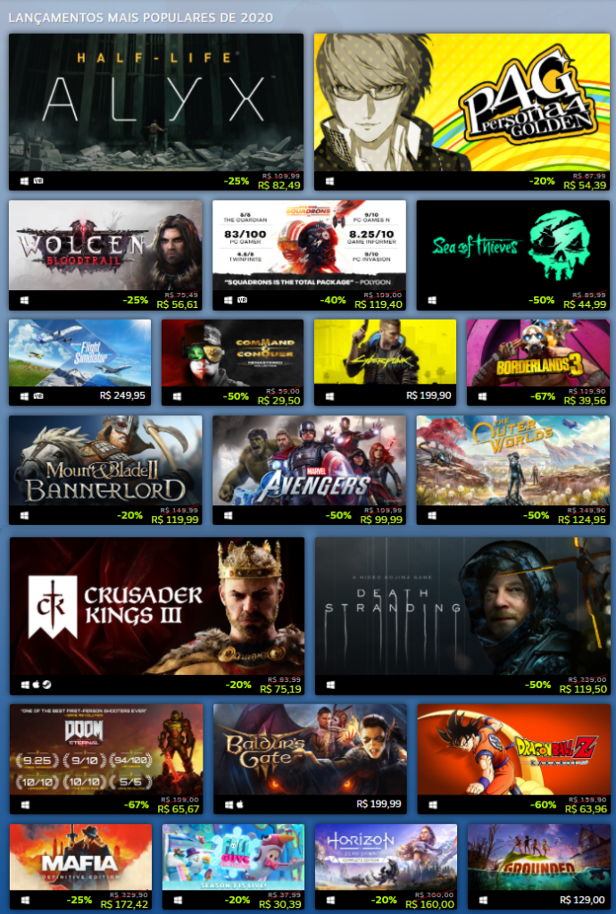 Nova página do Steam mostra games mais vendidos e jogados em tempo real